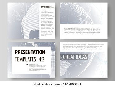 The minimalistic abstract vector illustration of the editable layout of the presentation slides design business templates. Abstract futuristic network shapes. High tech background.