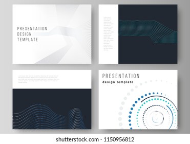 The minimalistic abstract vector illustration of the editable layout of the presentation slides design business templates with simple geometric background made from dots and circles.