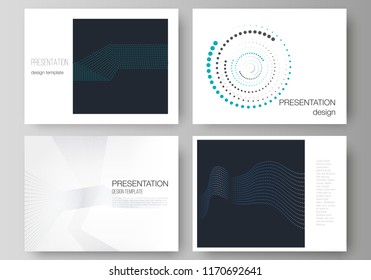 The minimalistic abstract vector illustration of the editable layout of the presentation slides design business templates with simple geometric background made from dots and circles.