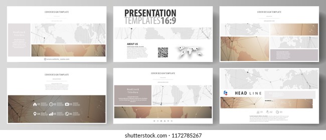 The minimalistic abstract vector illustration of the editable layout of high definition presentation slides design business templates. Global network connections, technology background with world map.