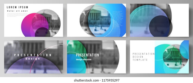 The minimalistic abstract vector illustration of the editable layout of the presentation slides design business templates. Creative modern bright background with colorful circles and round shapes