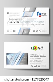 The minimalistic abstract vector illustration of the editable layout of two creative business cards design templates. Technology concept. Molecule structure, connecting background