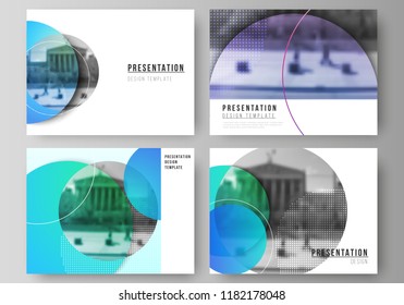 The minimalistic abstract vector illustration of the editable layout of the presentation slides design business templates. Creative modern bright background with colorful circles and round shapes.
