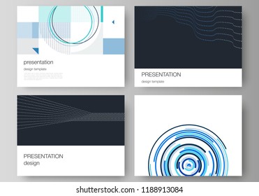 The minimalistic abstract vector illustration of the editable layout of the presentation slides design business templates with simple geometric background made from dots and circles.