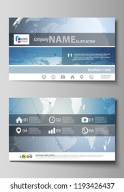 The minimalistic abstract vector illustration of the editable layout of two creative business cards design templates. Scientific medical DNA research. Science or medical concept.