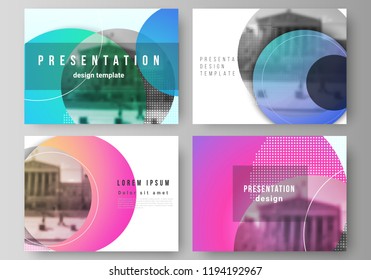 The minimalistic abstract vector illustration of the editable layout of the presentation slides design business templates. Creative modern bright background with colorful circles and round shapes.