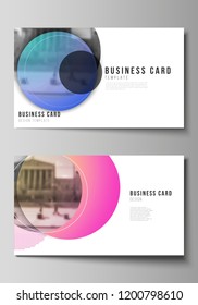 The minimalistic abstract vector illustration of the editable layout of two creative business cards design templates. Creative modern bright background with colorful circles and round shapes