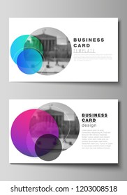 The minimalistic abstract vector illustration of the editable layout of two creative business cards design templates. Creative modern bright background with colorful circles and round shapes.