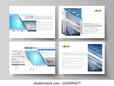 The minimalistic abstract vector illustration of the editable layout of the presentation slides design business templates. Abstract global design. Chemistry pattern, molecule structure.