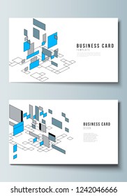 The minimalistic abstract vector illustration of editable layout of two creative business cards design templates. Abstract polygonal background, colorful mosaic pattern, retro bauhaus de stijl design.