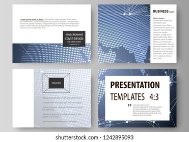 The minimalistic abstract vector illustration of the editable layout of the presentation slides design business templates. Abstract global design. Chemistry pattern, molecule structure.