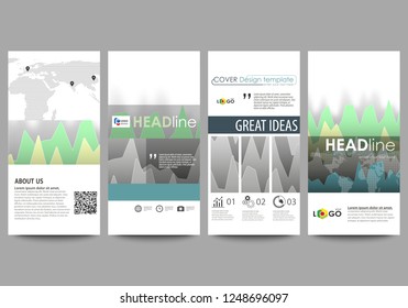 The minimalistic abstract vector illustration of the editable layout of four modern vertical banners, flyers design business templates. Rows of colored diagram with peaks of different height.