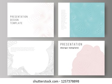 The minimalistic abstract vector illustration of the editable layout of the presentation slides design business templates. Topographic contour map, abstract monochrome background