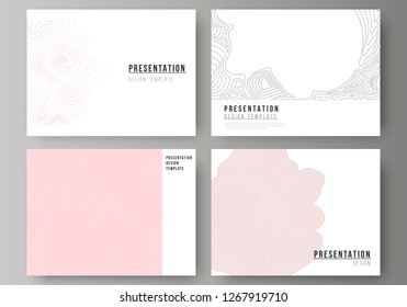 The minimalistic abstract vector illustration of the editable layout of the presentation slides design business templates. Topographic contour map, abstract monochrome background.