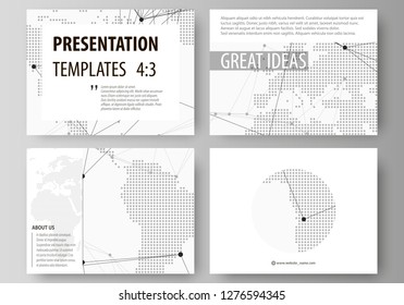 The minimalistic abstract vector illustration of the editable layout of the presentation slides design business templates. World globe on blue. Global network connections, lines and dots.