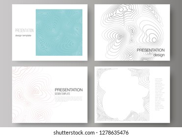 The minimalistic abstract vector illustration of the editable layout of the presentation slides design business templates. Topographic contour map, abstract monochrome background.
