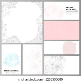 The minimalistic abstract vector illustration of the editable layouts of modern social network mockups in popular formats. Topographic contour map, abstract monochrome background.