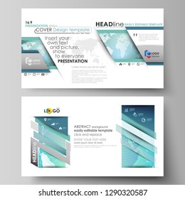 The minimalistic abstract vector illustration of editable layout of high definition presentation slides design business templates. Chemistry pattern, molecule structure, geometric design background.