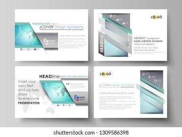 The minimalistic abstract vector illustration of the editable layout of the presentation slides design business templates. Molecule structure, connecting lines and dots. Technology concept.