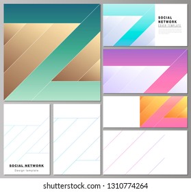 The minimalistic abstract vector illustration of the editable layouts of modern social network mockups in popular formats. Creative modern cover concept, colorful background.