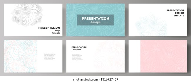The minimalistic abstract vector illustration of the editable layout of the presentation slides design business templates. Topographic contour map, abstract monochrome background.