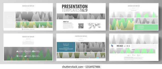 The minimalistic abstract vector illustration of the editable layout of high definition presentation slides design business templates. Rows of colored diagram with peaks of different height.