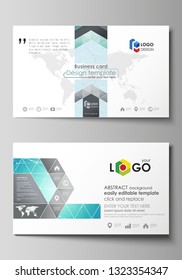 The minimalistic abstract vector illustration of the editable layout of two creative business cards design templates. Futuristic high tech background, dig data technology concept