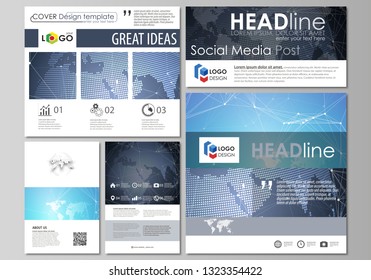 The minimalistic abstract vector illustration of the editable layout of modern social media post design templates in popular formats. Abstract global design. Chemistry pattern, molecule structure