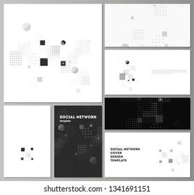 The minimalistic abstract vector illustration of the editable layouts of modern social network mockups in popular formats. Abstract vector background with fluid geometric shapes.