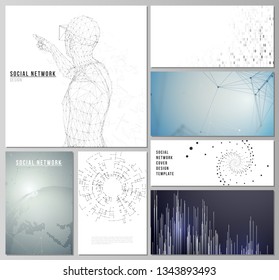 The minimalistic abstract vector illustration of the editable layouts of modern social network mockups in popular formats. Technology, science, future concept abstract futuristic backgrounds.
