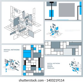 The minimalistic abstract vector illustration of the editable layouts of modern social network mockups in popular formats. Abstract polygonal background, colorful mosaic pattern, retro bauhaus de