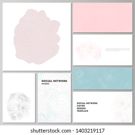The minimalistic abstract vector illustration of the editable layouts of modern social network mockups in popular formats. Topographic contour map, abstract monochrome background.
