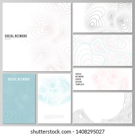 The minimalistic abstract vector illustration of the editable layouts of modern social network mockups in popular formats. Topographic contour map, abstract monochrome background.