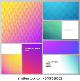 The minimalistic abstract vector illustration of the editable layouts of modern social network mockups in popular formats. Abstract geometric pattern with colorful gradient business background.