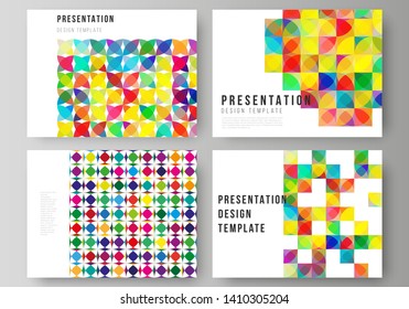 The minimalistic abstract vector illustration of the editable layout of the presentation slides design business templates. Abstract background, geometric mosaic pattern with bright circles, geometric