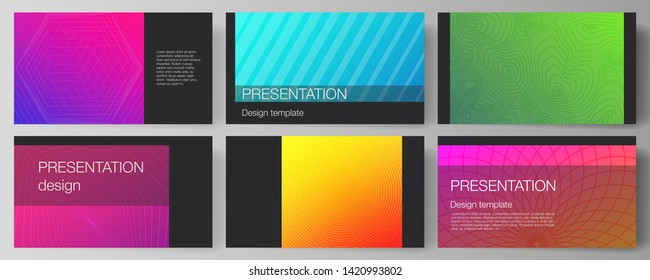 The minimalistic abstract vector illustration of the editable layout of the presentation slides design business templates. Abstract geometric pattern with colorful gradient business background.