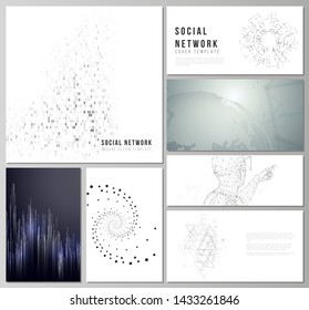 The minimalistic abstract vector illustration of the editable layouts of modern social network mockups in popular formats. Technology, science, future concept abstract futuristic backgrounds.