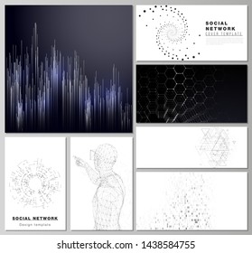 The minimalistic abstract vector illustration of the editable layouts of modern social network mockups in popular formats. Technology, science, future concept abstract futuristic backgrounds.