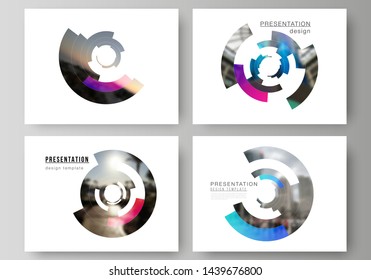 Ilustración vectorial abstracta minimalista de la disposición editable de las diapositivas de presentación Plantillas de negocios de diseño. Modelo circular del diseño futurista, Elementos circulares que forman el marco geométrico para la foto