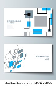 The minimalistic abstract vector illustration of editable layout of two creative business cards design templates. Abstract polygonal background, colorful mosaic pattern, retro bauhaus de stijl design.