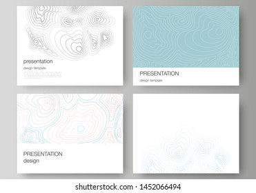 The minimalistic abstract vector illustration of the editable layout of the presentation slides design business templates. Topographic contour map, abstract monochrome background.