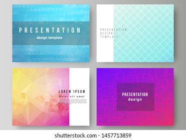 The minimalistic abstract vector illustration of the editable layout of the presentation slides design business templates. Abstract geometric pattern with colorful gradient business background.