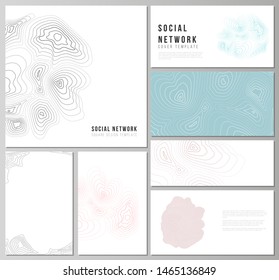 The minimalistic abstract vector illustration of the editable layouts of modern social network mockups in popular formats. Topographic contour map, abstract monochrome background.