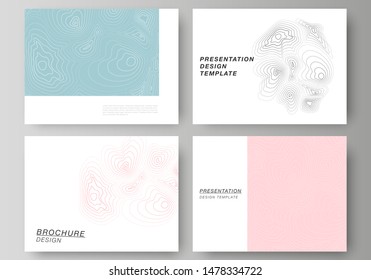 The minimalistic abstract vector illustration of the editable layout of the presentation slides design business templates. Topographic contour map, abstract monochrome background.