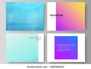 The minimalistic abstract vector illustration of the editable layout of the presentation slides design business templates. Abstract geometric pattern with colorful gradient business background.
