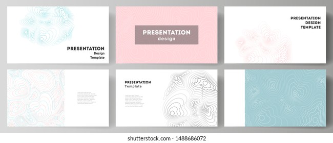 The minimalistic abstract vector illustration of the editable layout of the presentation slides design business templates. Topographic contour map, abstract monochrome background.
