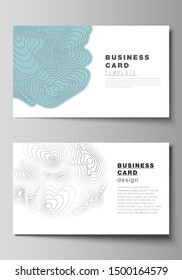 The minimalistic abstract vector illustration of the editable layout of two creative business cards design templates. Topographic contour map, abstract monochrome background.