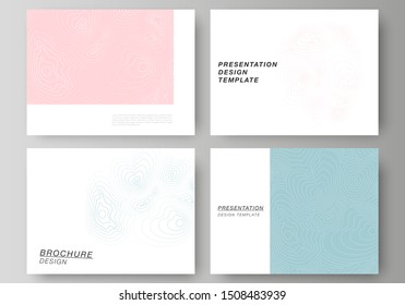The minimalistic abstract vector illustration of the editable layout of the presentation slides design business templates. Topographic contour map, abstract monochrome background.
