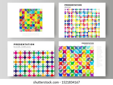 The minimalistic abstract vector illustration of the editable layout of the presentation slides design business templates. Abstract background, geometric mosaic pattern with bright circles, geometric