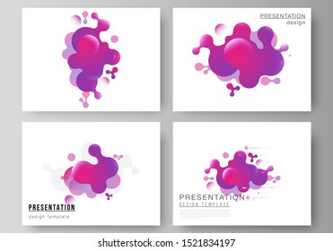 The minimalistic abstract vector illustration of the editable layout of the presentation slides design business templates. Background with fluid gradient, liquid pink colored geometric element.